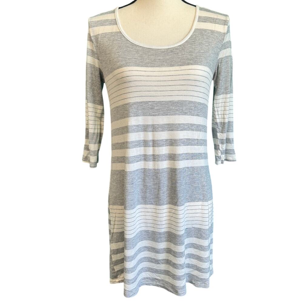 Lime & Chili Gray Stripe 3/4 Sleeve Dress Button Detail Back Women's Small